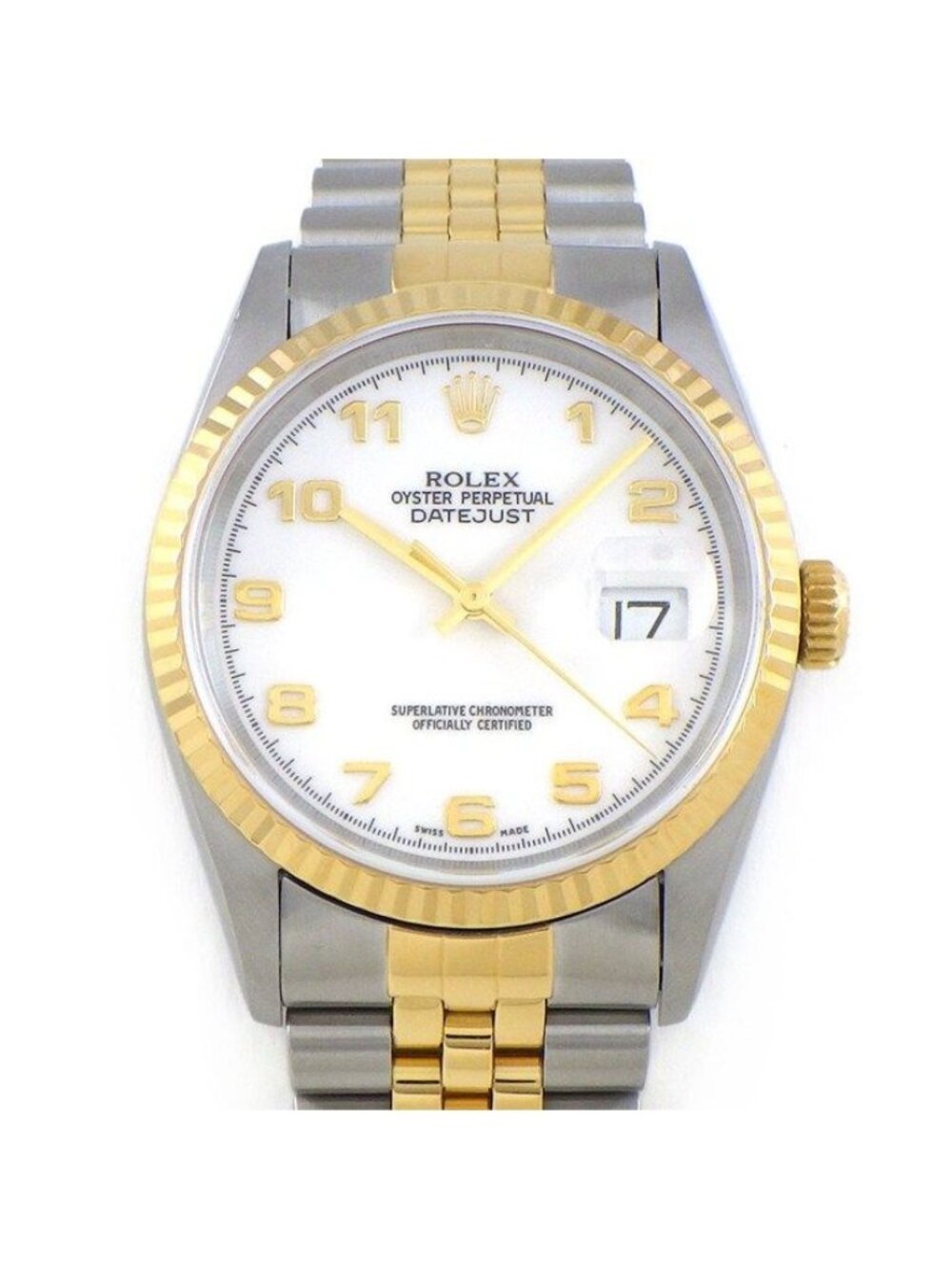Rolex Watch Datejust Arabic Index White Dial 18k Yellow Gold SS Automatic